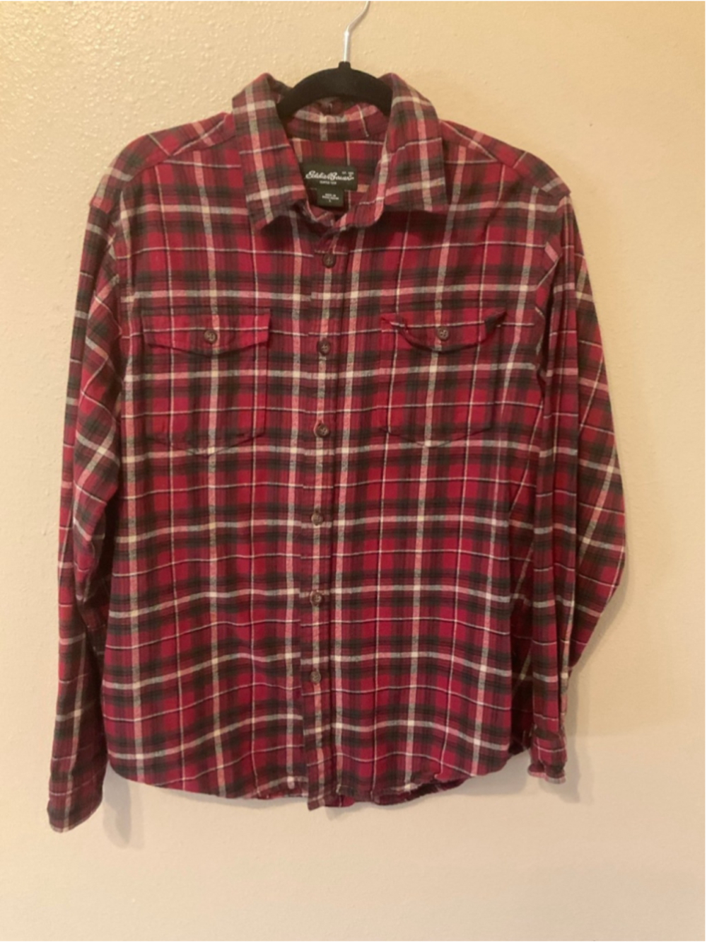 Eddie Bauer Red Plaid Flannel Button Front Shirt Large